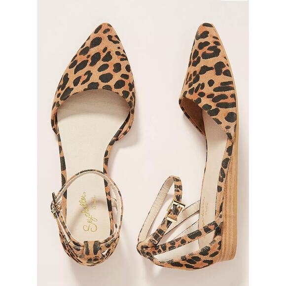 Anthro Seychelles 'Plateau Flats' Women's 7.5 Leopard Print Ankle Wrap Flat - Picture 1 of 10